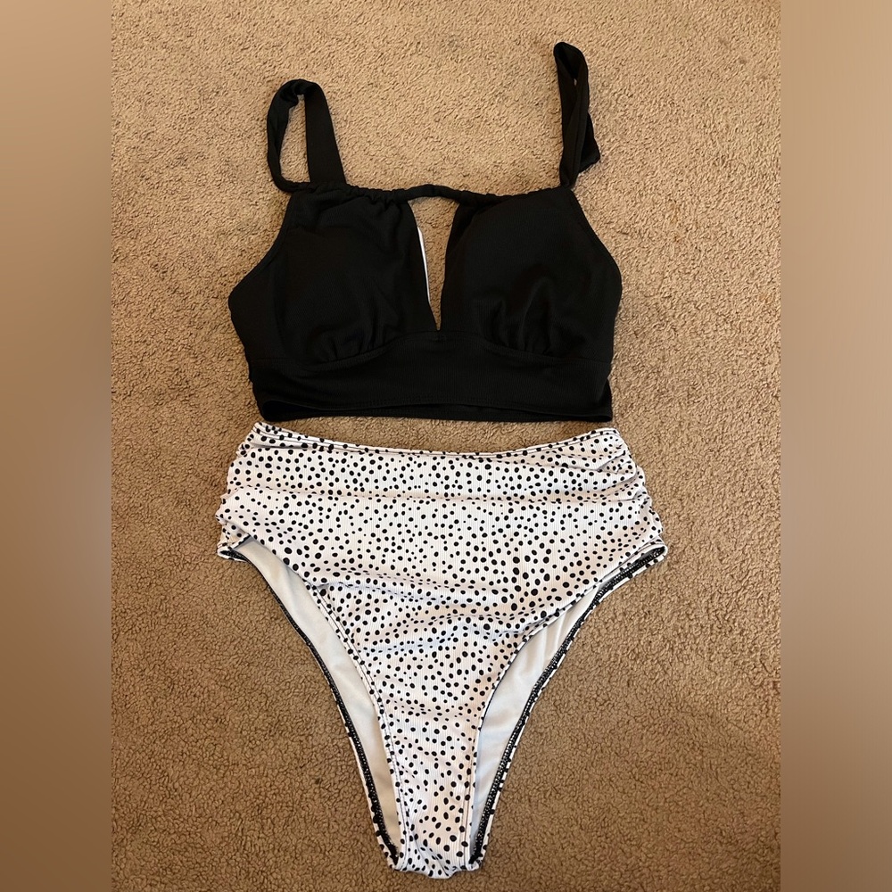 Black and White High Neck Bikini